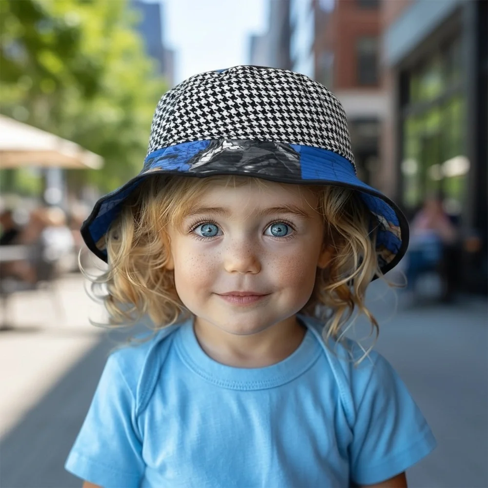 22” Batman/Houndstooth‎ Blue and Black Reversible Bucket Hat Hand Crafted 003
